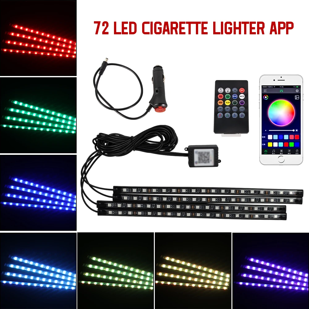 Neon 36 48 72 LED Auto-interieur Omgevingsvoetlicht Draadloze afstandsbediening Muziek APP Controle Auto RGB Sfeer Decoratieve lamp