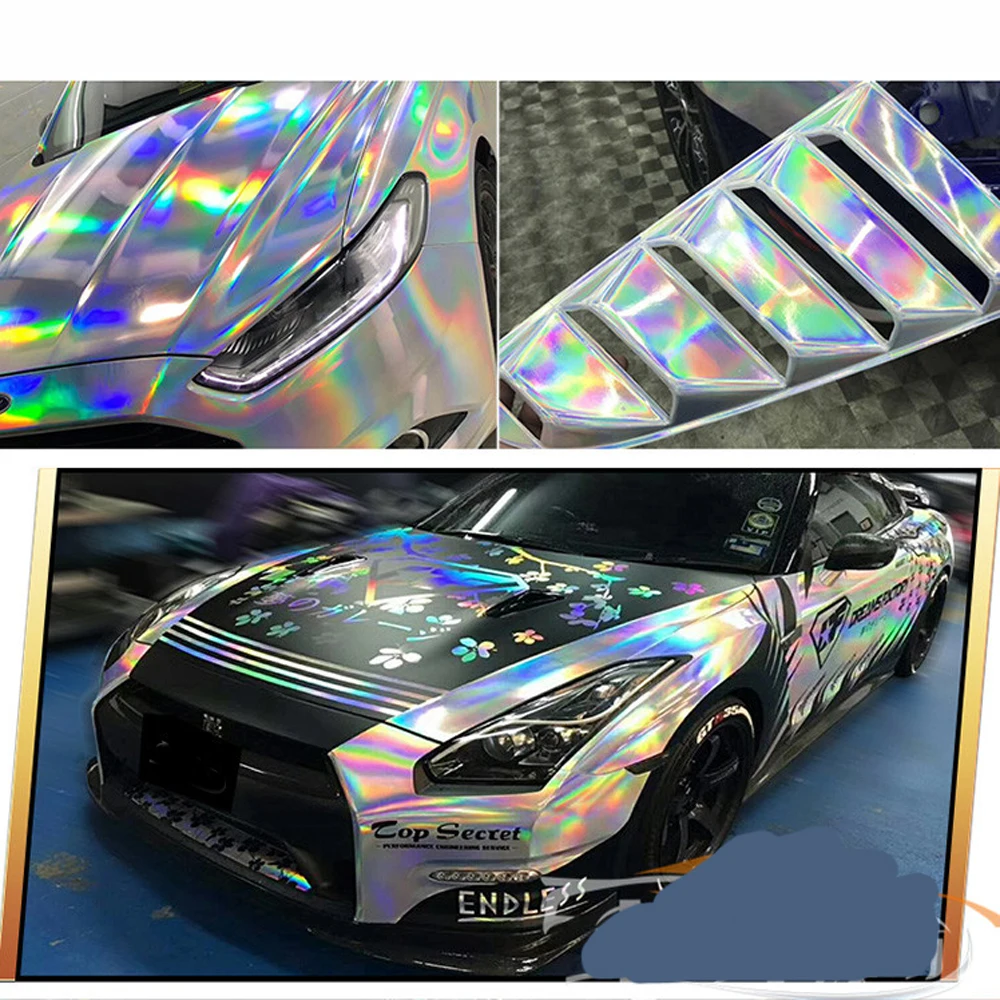 1.8M x 1.52M Holographic Laser Gloss Silver for Car Roof Hood Bonnet Sticker Vinyl Film Wrap Decals Sheet Color Change Wrapping