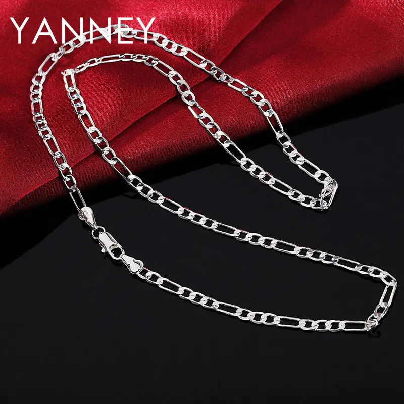 925 Sterling Silver 4MM 16-30 Inches Figaro Chain Bracelet Necklace For Man Woman Fashion Couple Christmas Gift Jewelry Set 2pcs