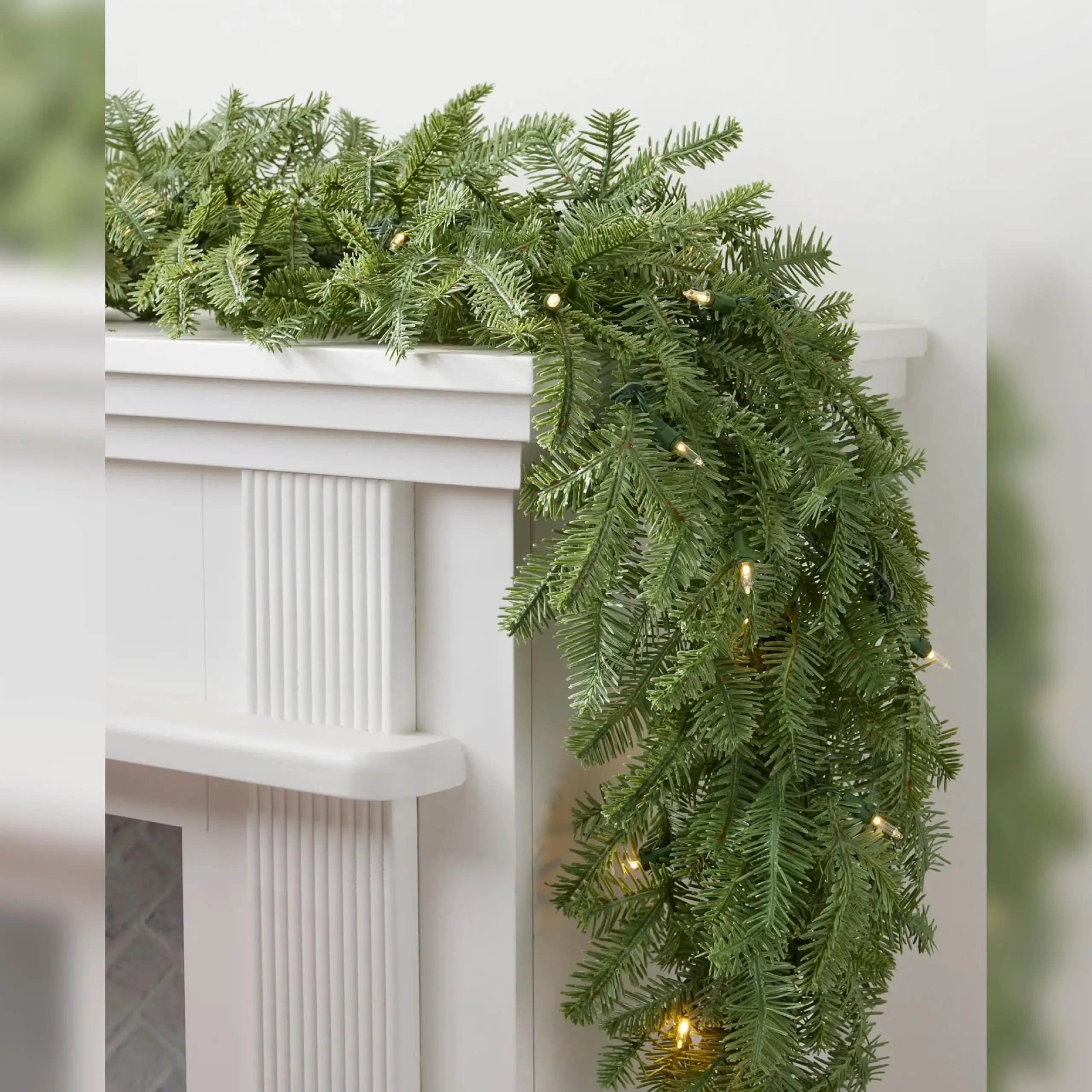 BH Balsam Fir Christmas Garland - Premium True Needle Greenery Garland with Battery-Operated LED Clear Lights for