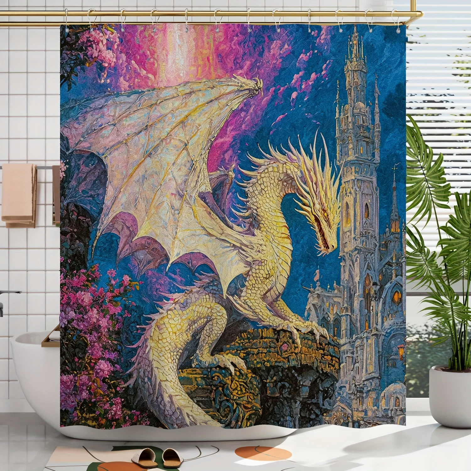 

1 шт., весенне-летняя занавеска для душа с рисунком белого дракона и цифровым принтом, украшение для ванной комнаты, домашний декор, подарочные крючки в комплекте, Mach