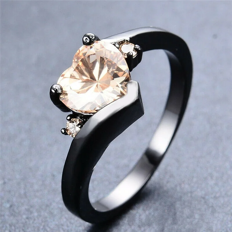 Heart Shaped Garnet with Zircon Black Gold Plated Women Ring Size 6-10