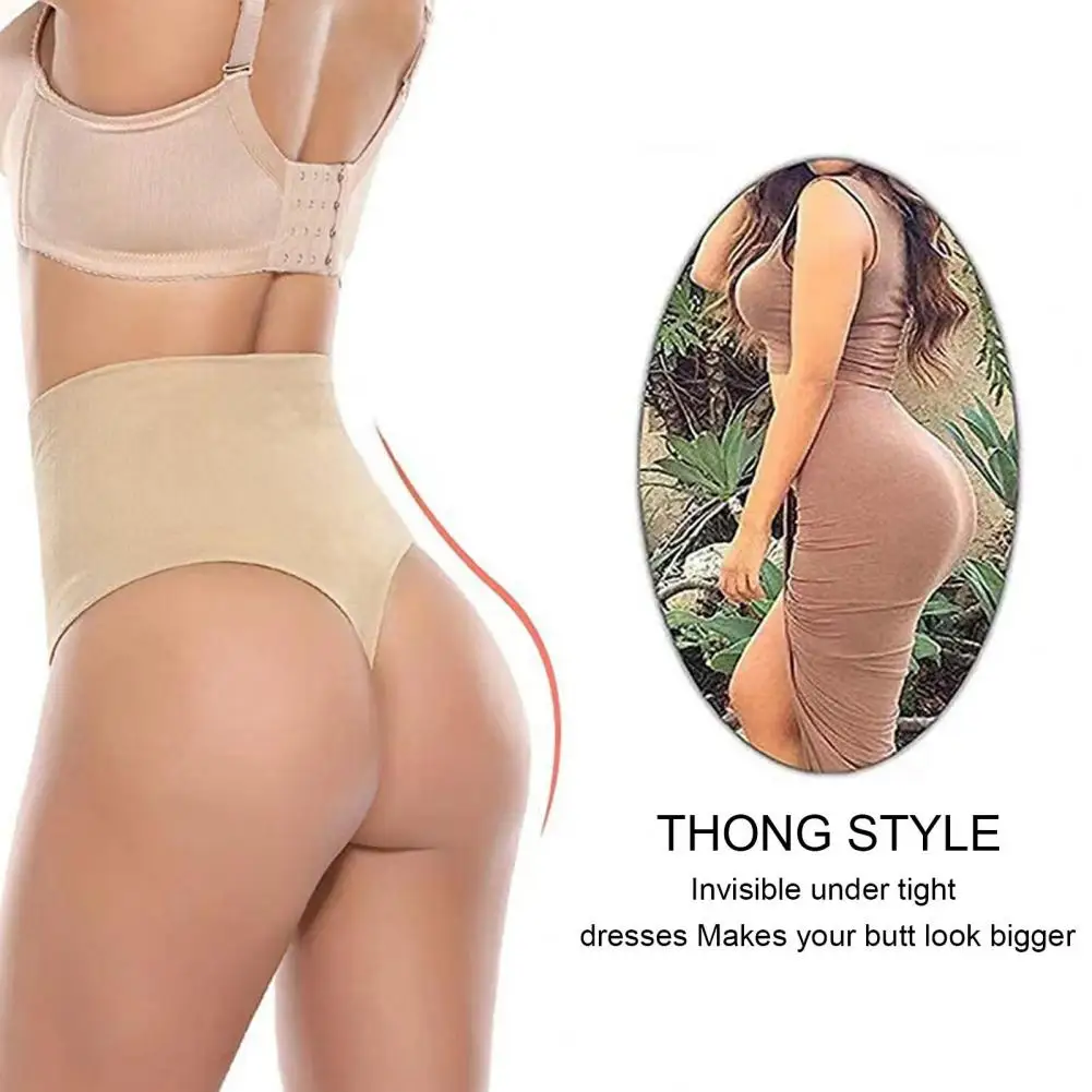 

Thong Stretchy High Waist Panties High Waist Tummy Control Thong Shapewear for Women Solid Color Body Shaper Panties Underwear