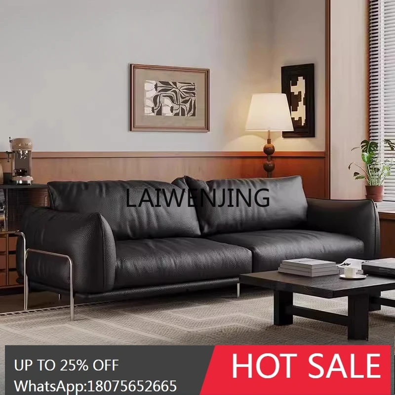 

medieval cowhide straight row sofa high foot minimalist retro down sofa