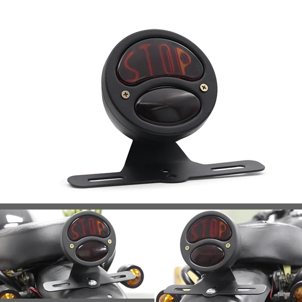 

Modified Black Metal Motorcycle Tail Lamp Universal for Cafe Racer Harley Customs Style Chopper Lights Rear Brake Stop Lights