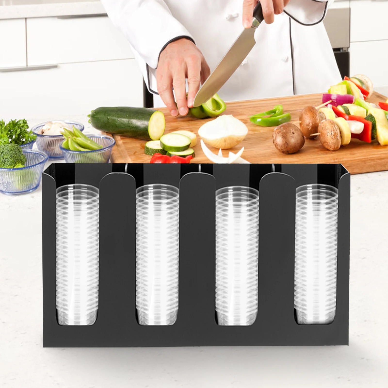 

Cup Lid Organizer Acrylic Sauce Cup Dispenser 4 Compartments Countertop Sauce Cups and Lids Organizer Storage Holder Restaurant