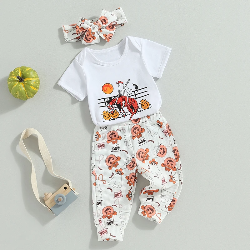 Mildsown طفل الفتيات الزي شبح اليقطين طباعة طويلة الأكمام طاقم الرقبة تي شيرت مع السراويل عقال هالوين الملابس #1