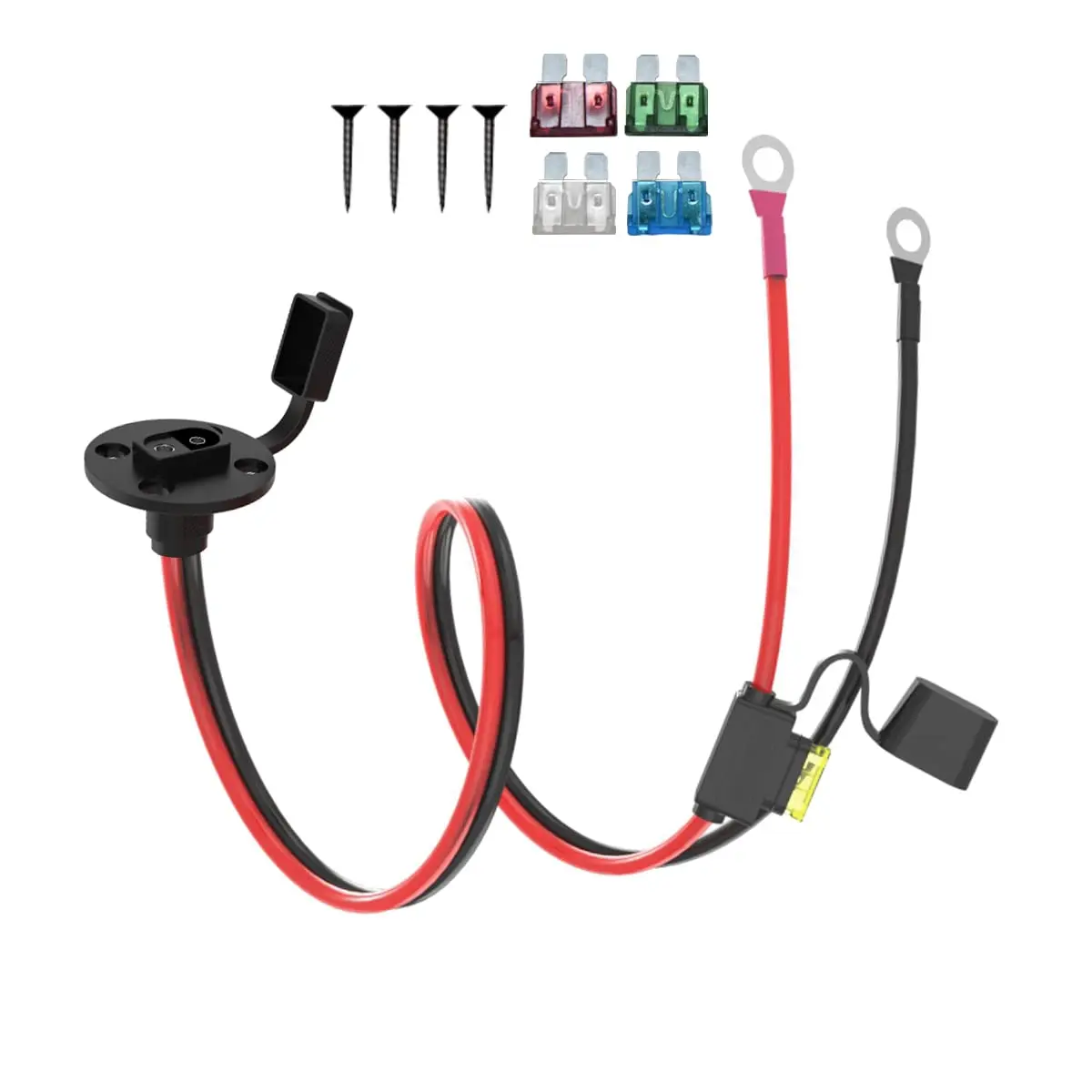 Cabo de Extensão de 2FT 10AWG com Conector SAE de Tomada Lateral para Conectores O-Ring com Fusíveis de 10A, 15A, 20A, 25A, 30A para Acessórios Solares