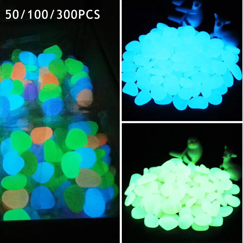 50/100/300pcs Glow in the Dark Garden Pebbles Glow Stones Rocks for Walkways Aquarium Decor Plants Garden Yard Luminous Stones