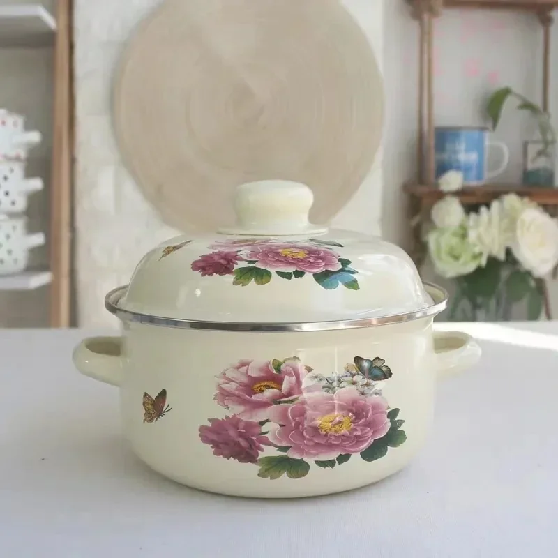 Enamel Pot Household Double Ear Soup Pot  Enamel Pot Casserole Induction Cooker Gas Stove