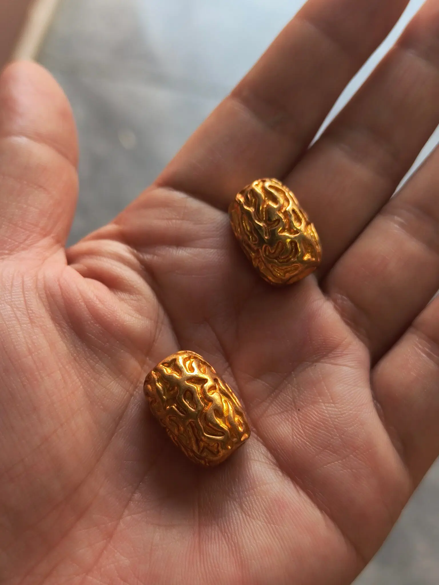 A Pair of Gilded Copper Jujube & Longan Ornaments, Exquisite Craftsmanship with Thick Antique Patina
