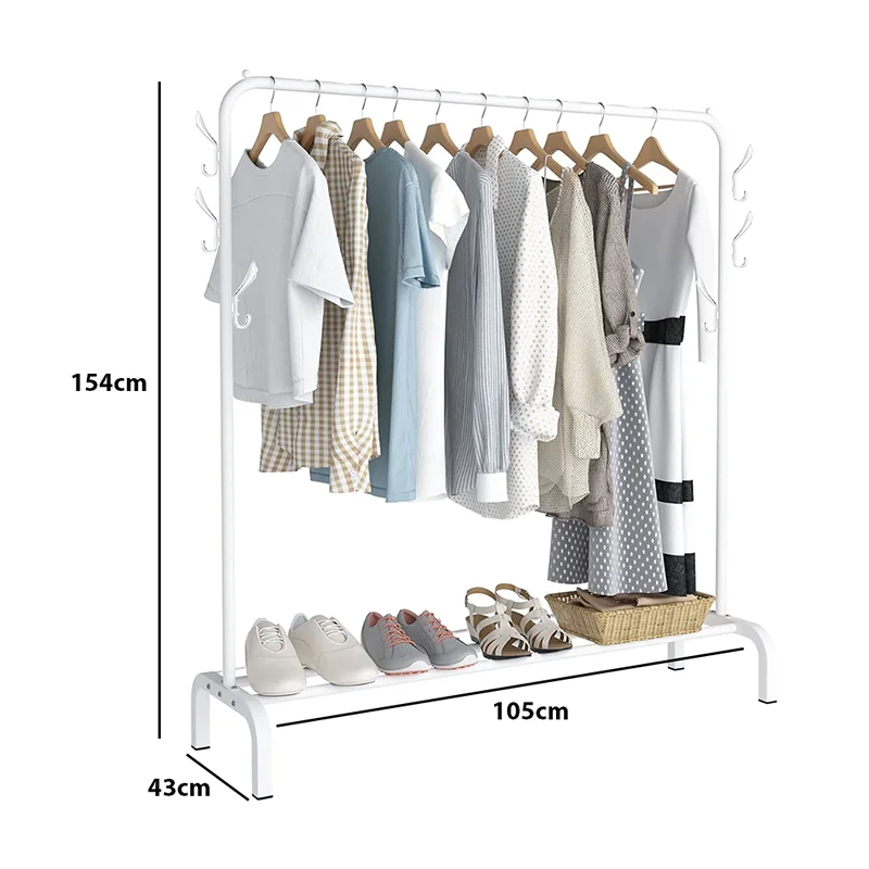 Dual Rails Stehender Kleiderständer Kleiderständer Schuhe Organizer Kleiderbügel Wohnzimmer Möbel Aufbewahrung Sh – Detail 6