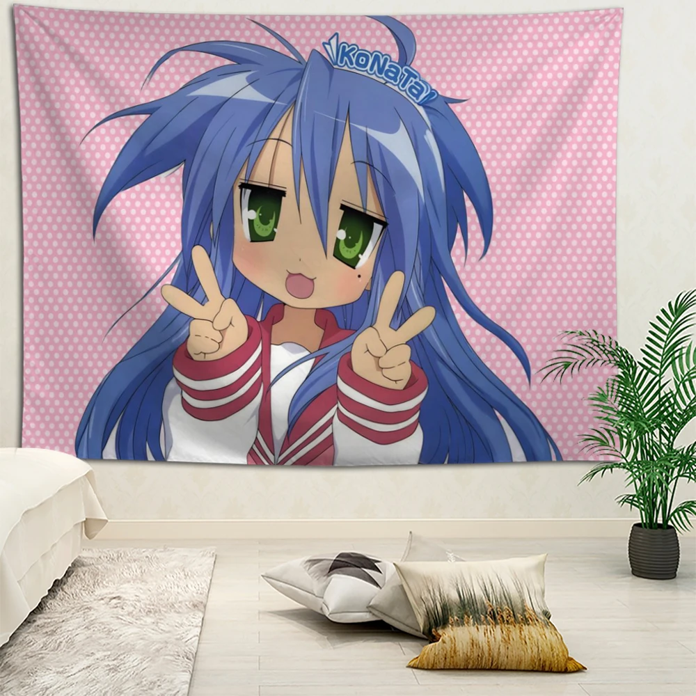 1pc Lucky Star Printed Tapestry Cartoon Anime Girl Home Decor Tapestry Wall Hanging Dorm Decor Beautiful for Living Room