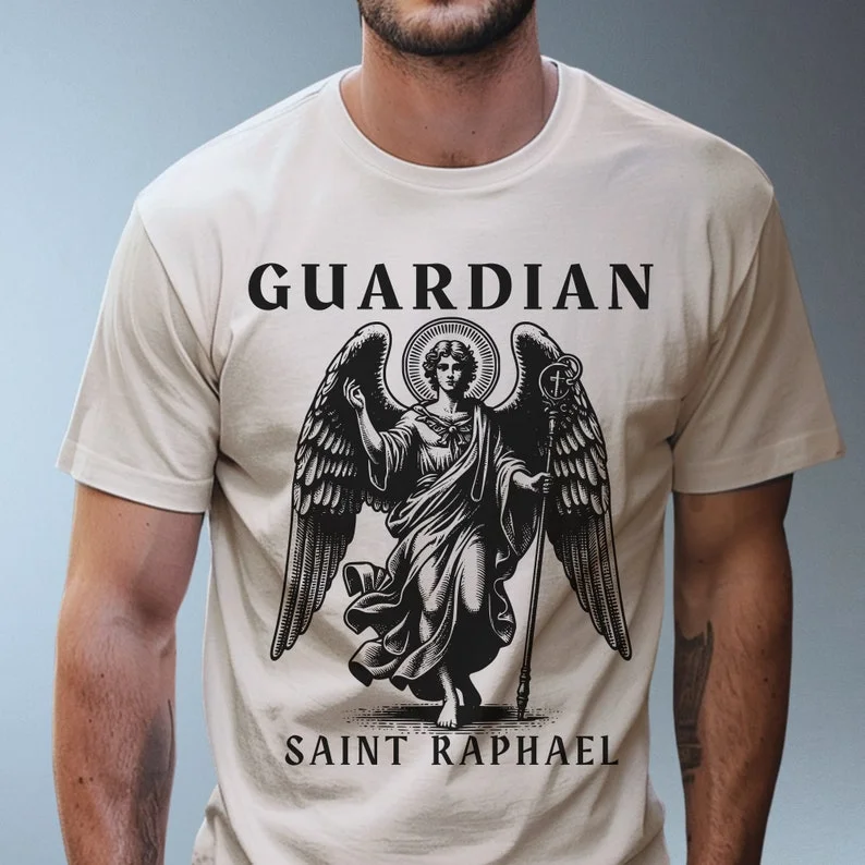 Archangel Guardian Saint Raphael T-shirt Unisex Catholic Shirt Traveler Patron Saint Saint Raphael Gift Orthodox T-shirt Tops