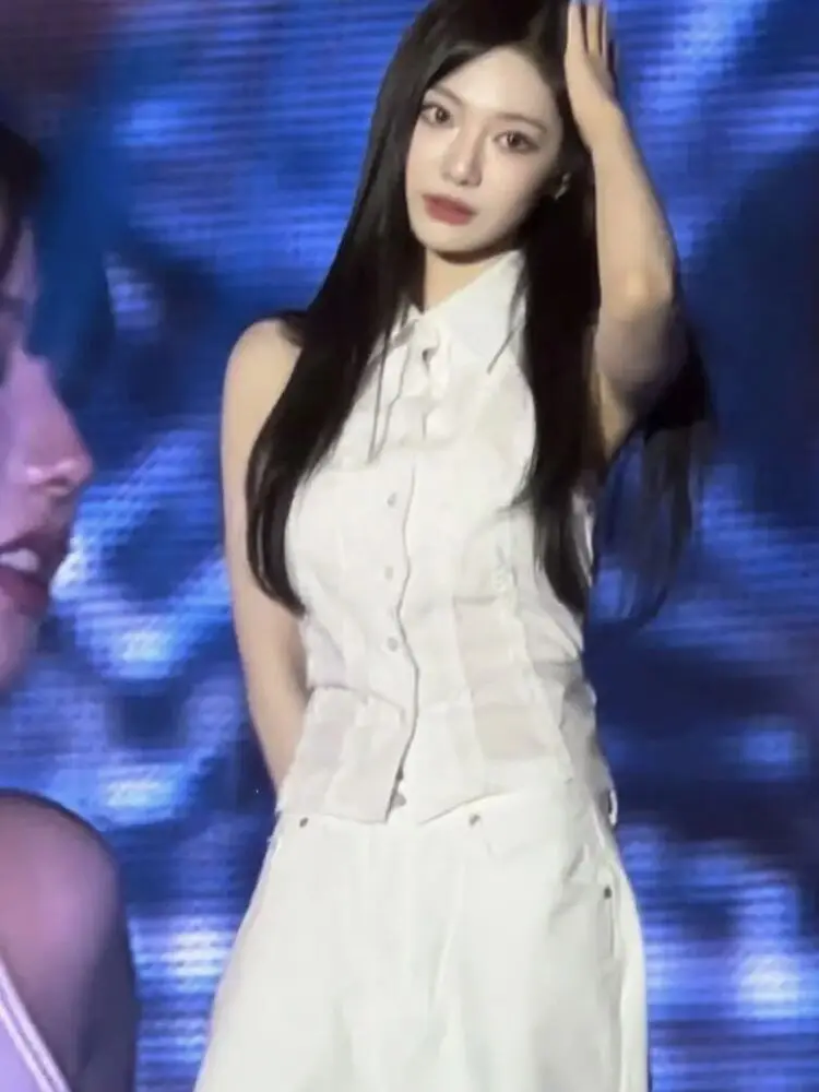 

Ning Art White Floral Trim Belted Slim Fit ter Top Korean Sle Cotton Blend Sweet Sle Summer Faion Women's Vest