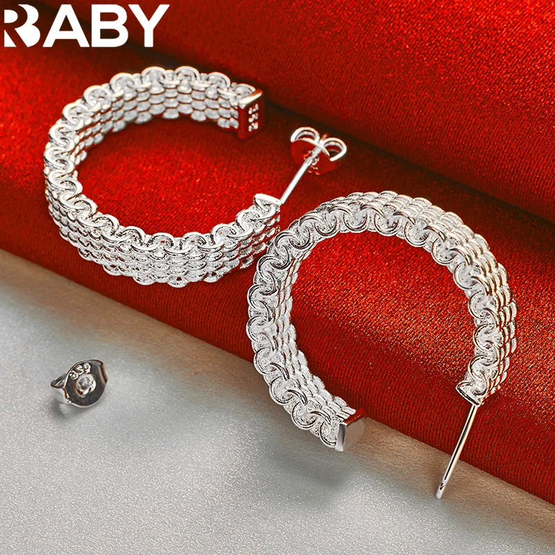 

URBABY 925 Sterling Silver Woven Mesh Stud Earrings For Woman Wedding Engagement Fashion Party Charms Jewelry Gifts