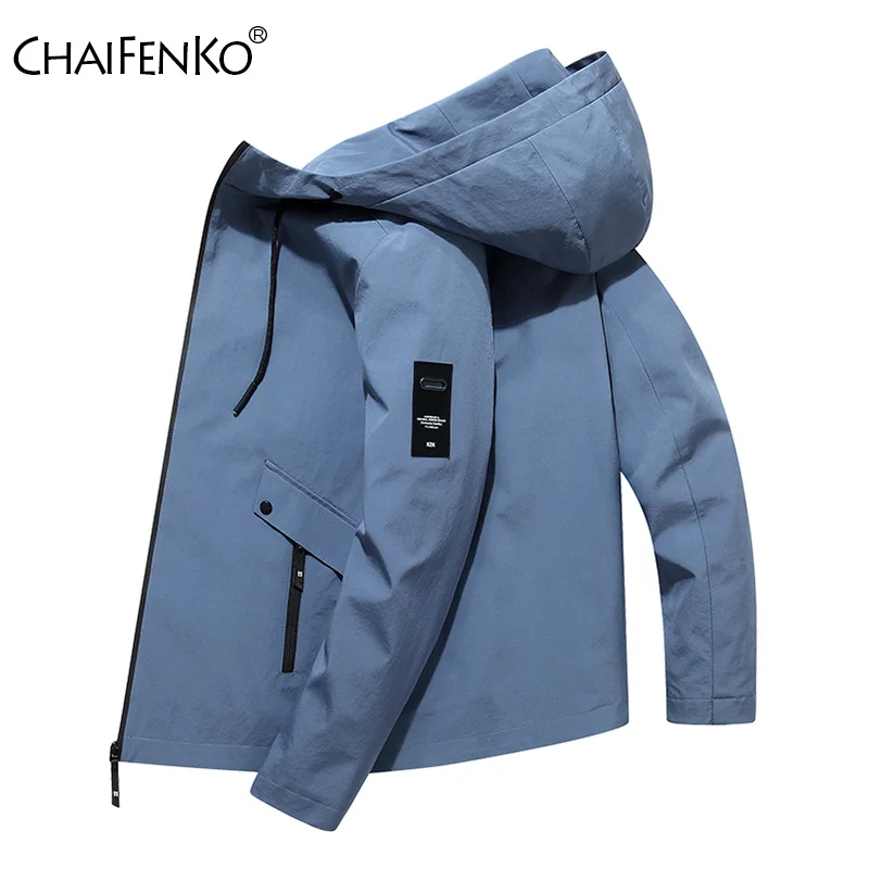 New Loose Spring Autumn Solid Color Windproof Hooded Coat Man Leisure Coat Fashion Simplicity Zipper Pocket Workwear Jacket Man