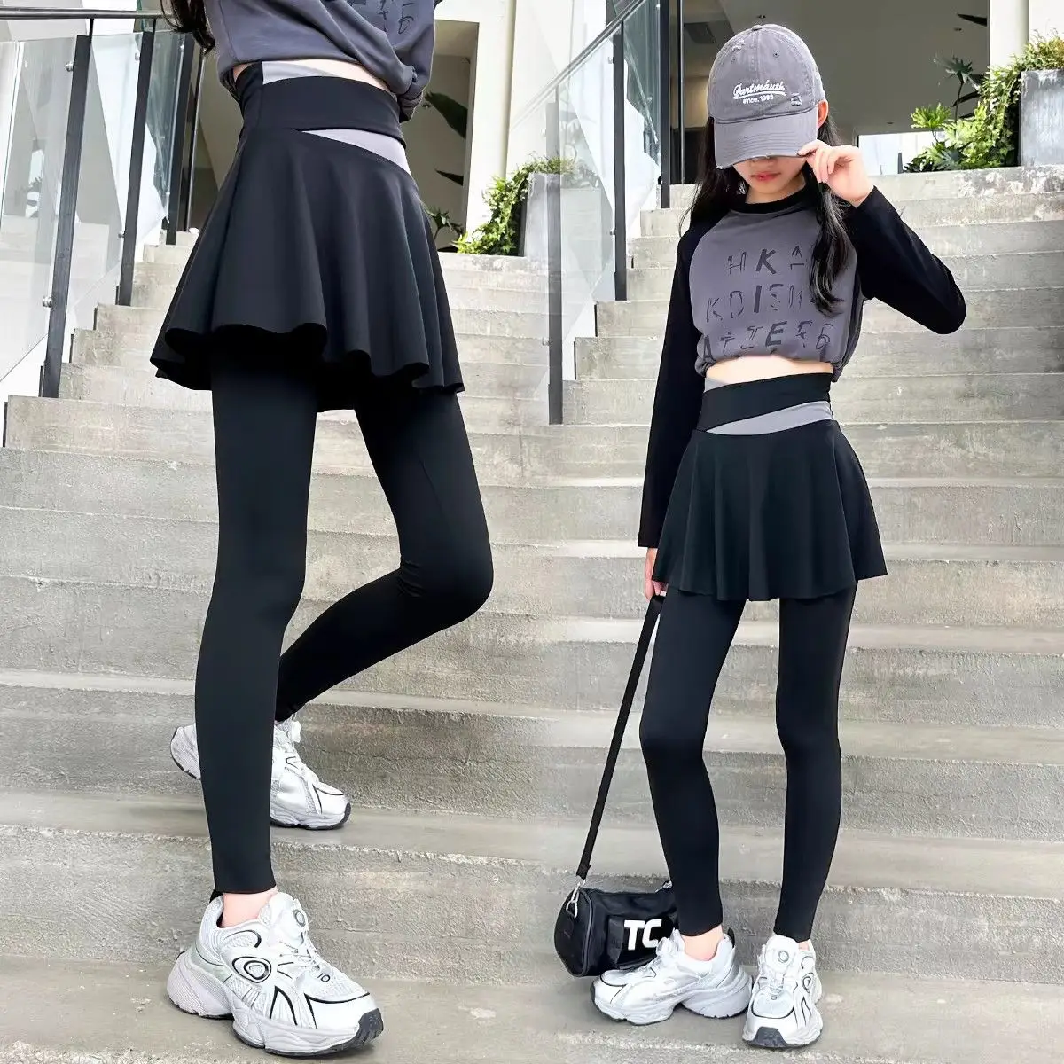 Kids Girl Sporty Leggings 2025 New Fashion Children Stitching Color Yoga Skirt Pants Tennis Trainning Quick Drying Legging Pants