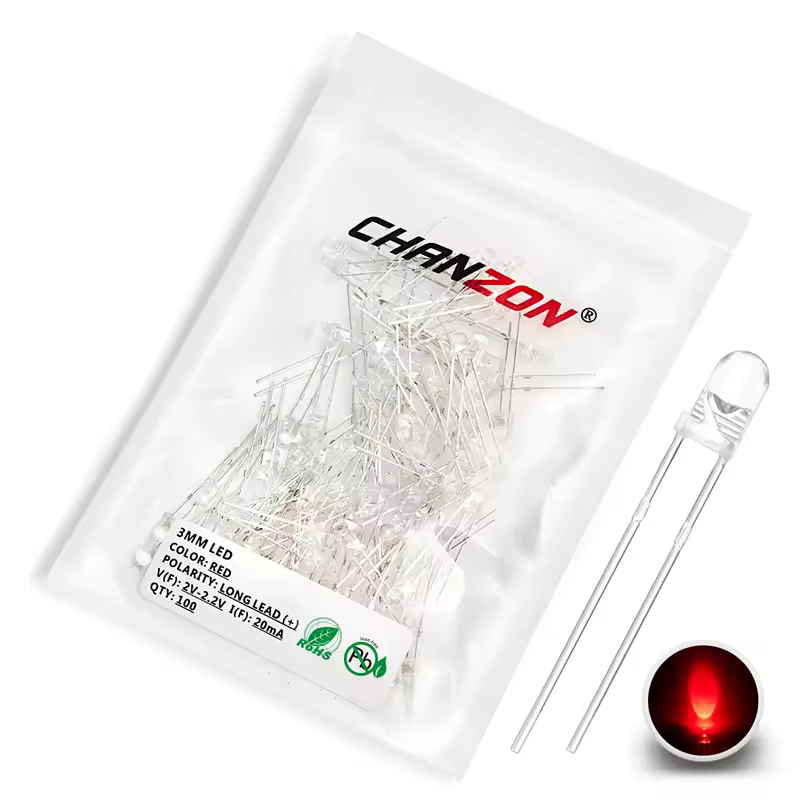 100pcs 3mm LED Diode Ultra Bright Warm White Red Green Blue UV Purple Yellow Orange Pink 2V 3V Multicolor Emitting Assortment - Image 11