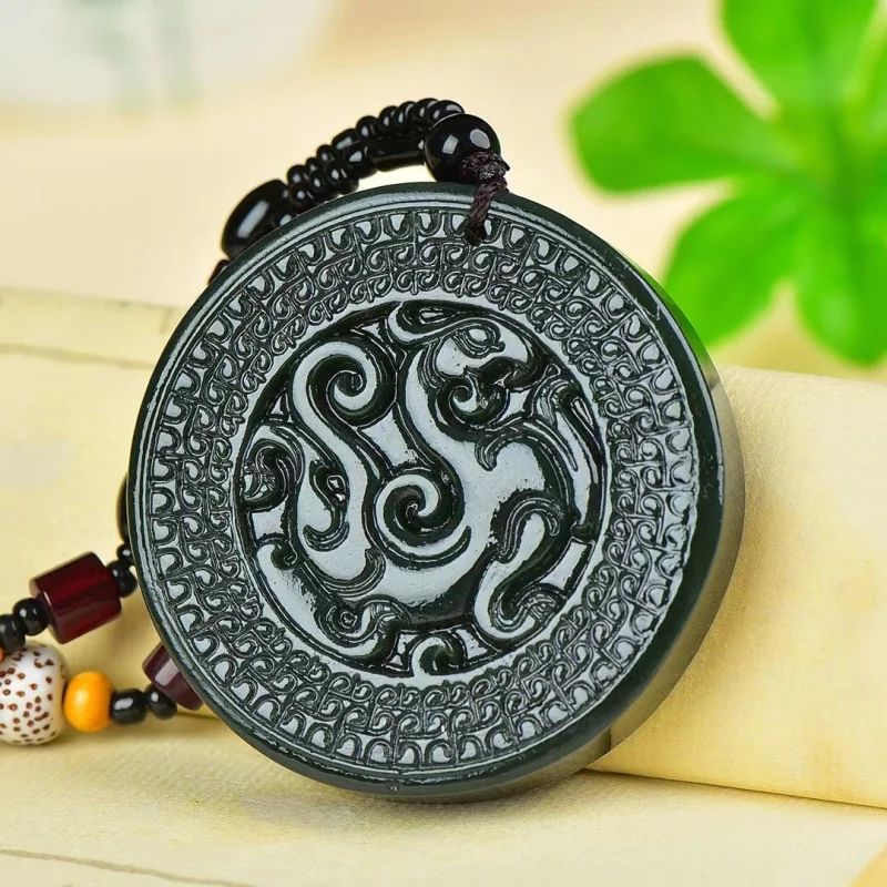 

Hetian Green Antique Natural White Jade Pendant Necklace