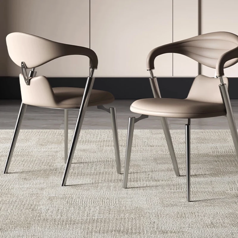 Modern Luxury Dining Chair Light Leather Simple Backrest Home Office Kitchen Dining Table Fashion Dining Chair Metal Frame