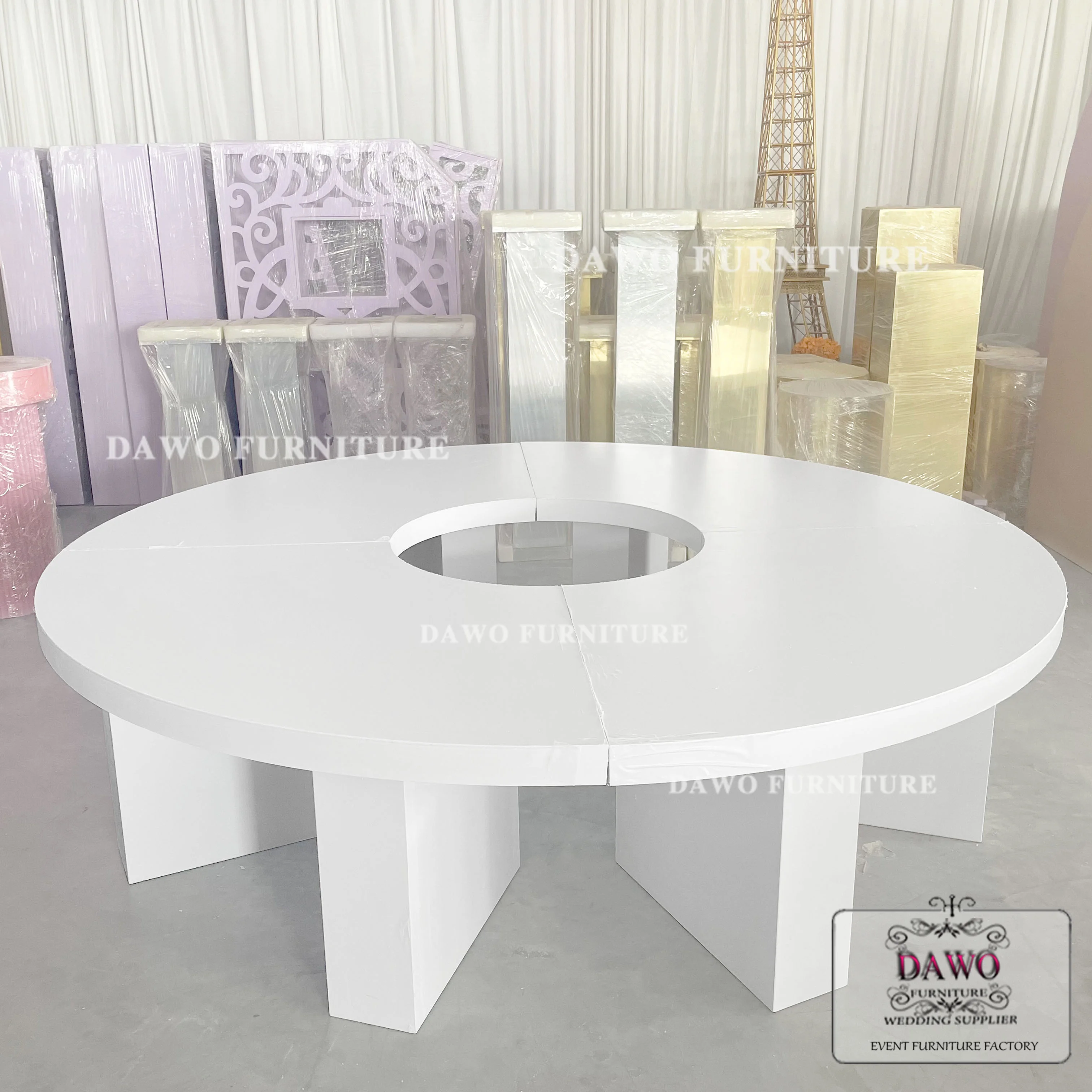 طاولة أطفال للأطفال من البلاستيك الأبيض Mdf طاولة حفلات مستديرة كبيرة #2