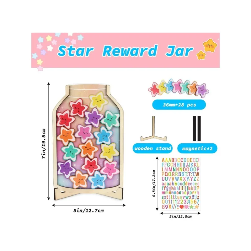 Stars Reward Jar for Kids, Star Jar with Stickers Star Jar Reward System ， Behavior Management Tools for Classroom Board Home