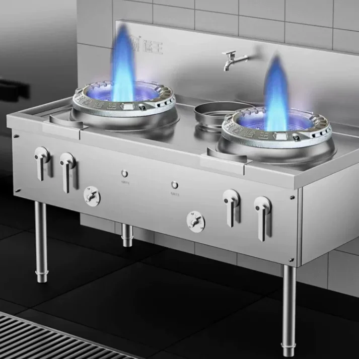 wok station 2 powerful stoves +1 sink 150*100*80 cm silent model Stove with 35cm inner diameter