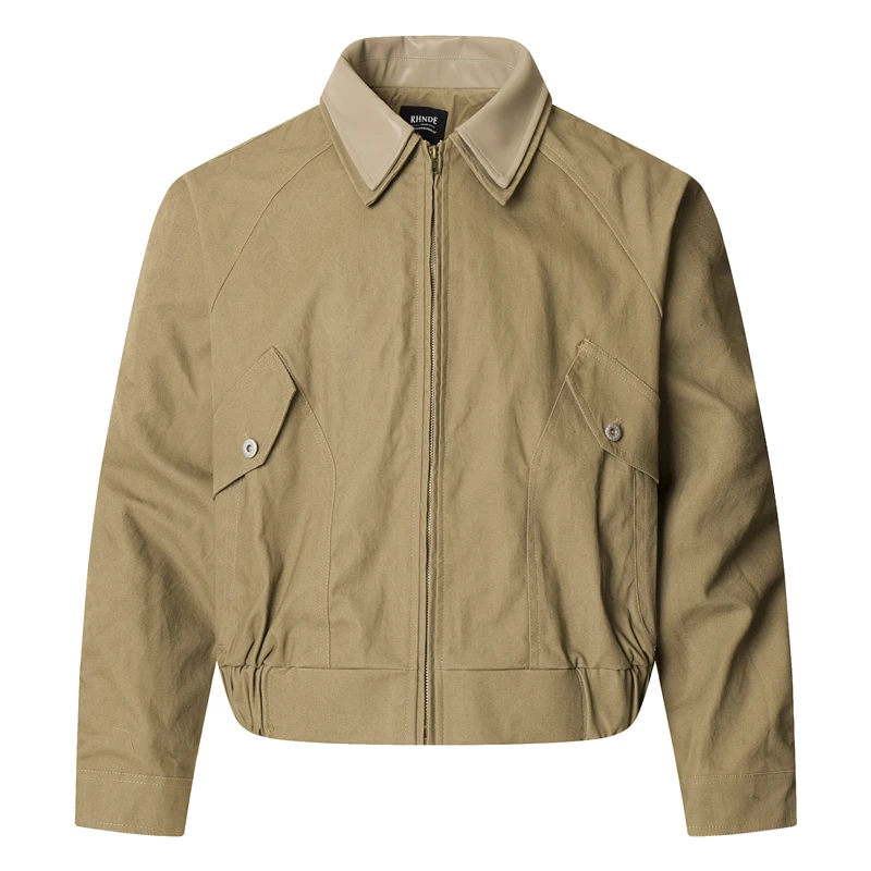 

American Sle Haome Double Collar Fake Two-Piece Jaet ort Loose Men's Outerwear Autumn Faion Casual Slim Fit Coat