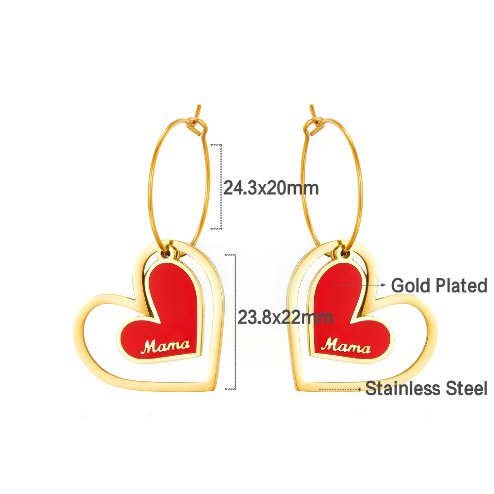 Fashion Heart Stainless steel Big Hoop Earrings for Women Gold Color Lovers Jewelry Stainless Steel Double Heart Earrings Weddin