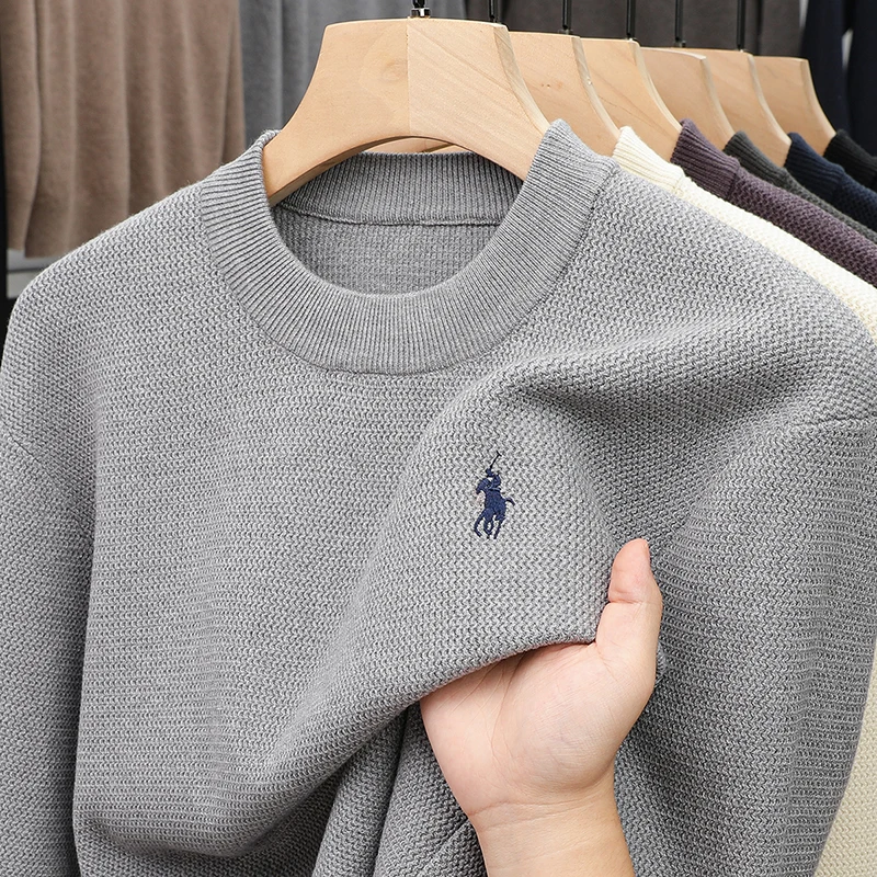 

Round Neck Knitted Sweater Men's Long Sleeved Base Shirt Versatile High-end Sweater Elastic Sweater Thick Style Trendy