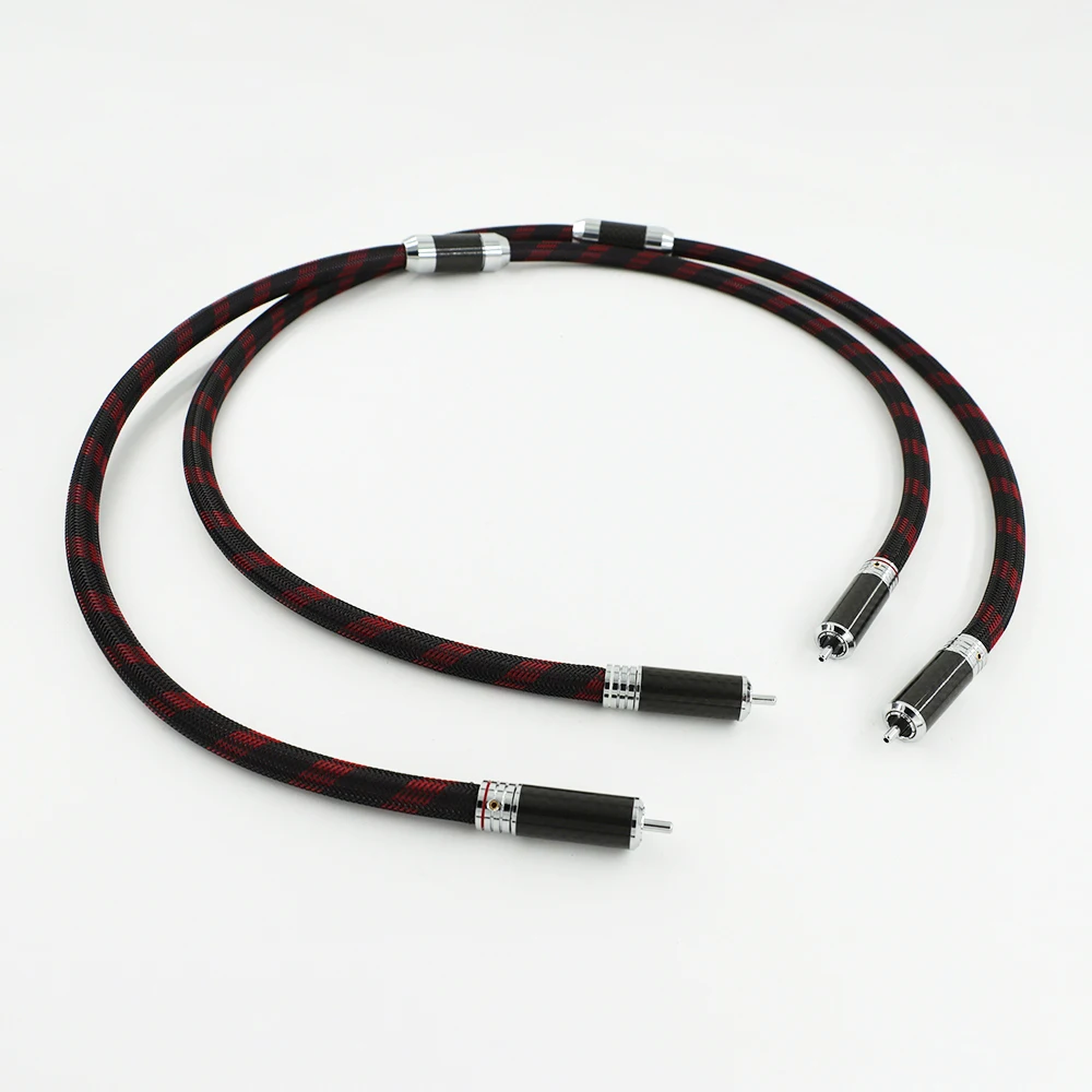 1pair SP-9003Ag 6N single crystal pure silver audio cable rca cable hifi carbon fiber rhodium-plated plug signal cable