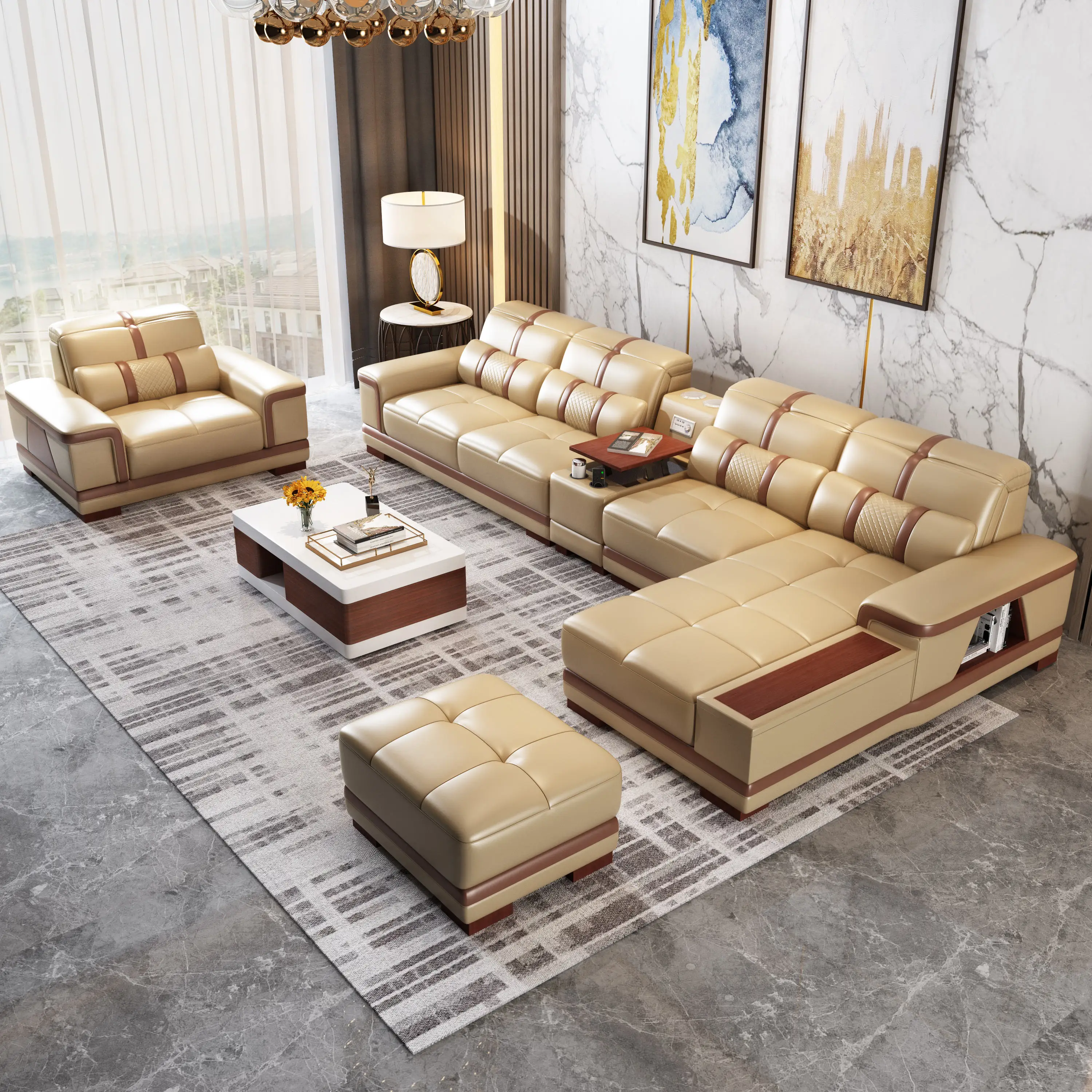 Stylish Design Multiple Seating Options Modern Living Spaces Luxury Comfortable Tufted Bouclé Fabric Modular Sofa Set