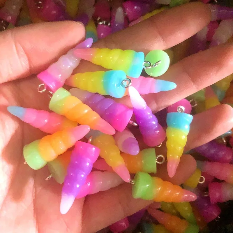 Resin Colorful Unicorn Horn Miniatures DIY Crafts Decoration Jewelry Earring Charms-20PCS