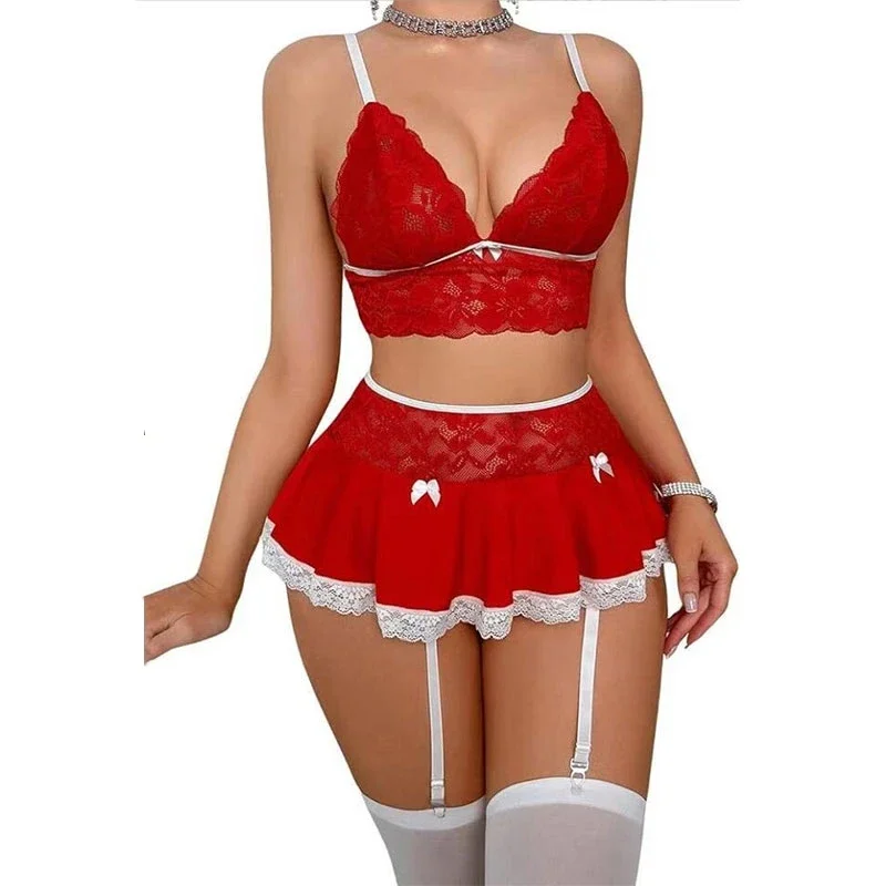 Hot Cosplay Uniform Open Bra Fantasy Miniskirt Nightwear Garter Bra Sets Sexy Costumes Women's Outfit Lingеrie Set Exotic