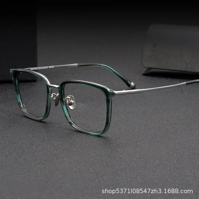 and Korean literary square wide face myopia glasses frame, pure titanium ultra-lightweight plate frame for men and women