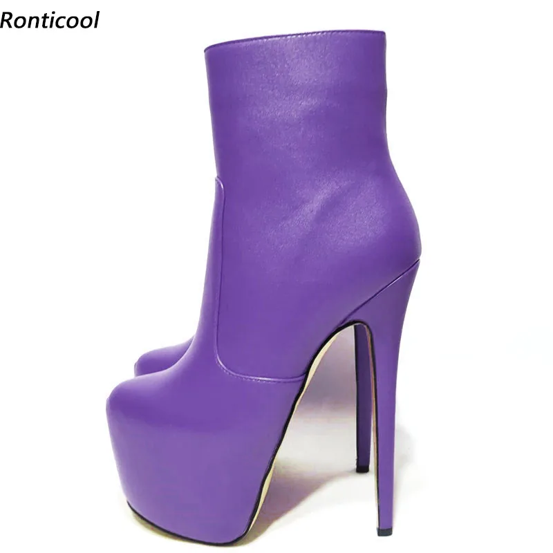 

Ronticool Women Winter Platform Ankle Boots Side Zipper Thin High Heels Round Toe Gorgeous 8 Colors Shoes Plus Size 45 47 52