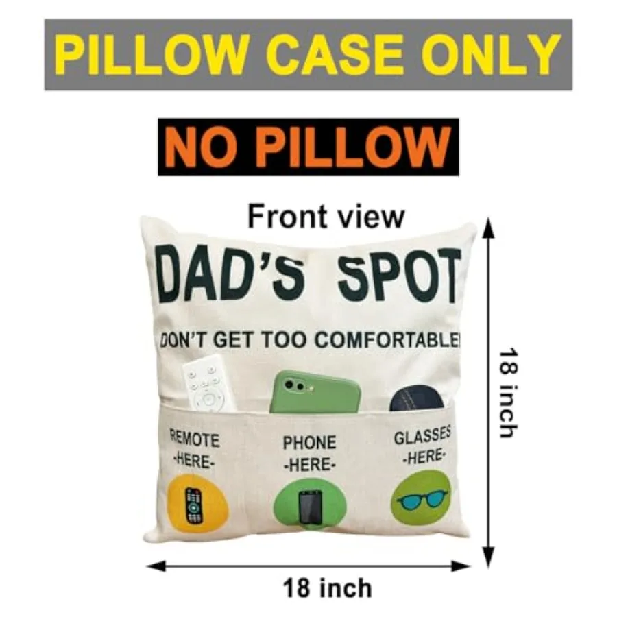 Gifts Funny 3 Pocket Throw Pillow Cover for Couch Recliner Sofa, 's Spot Remote Phone Glasses Holder Organizer Cushion Case, Fa