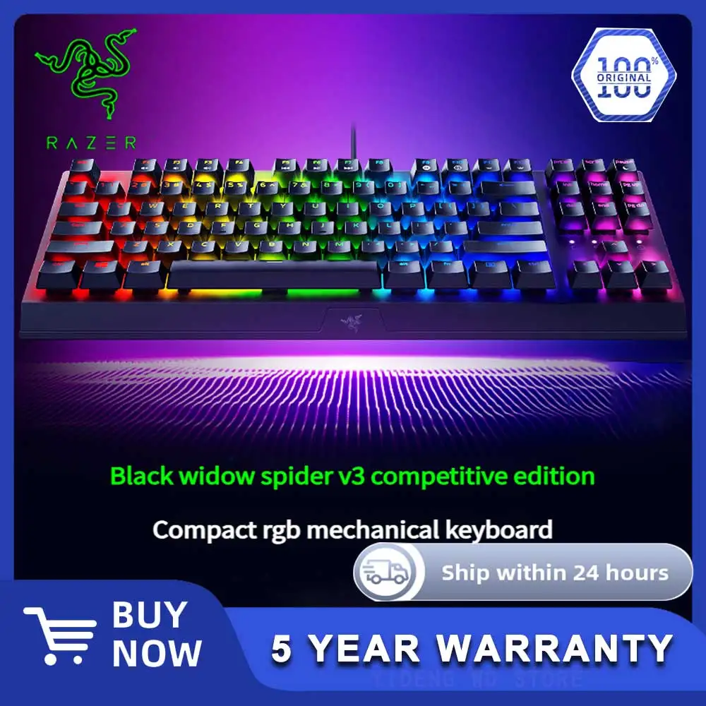 

Проводная игровая клавиатура Razer BlackWidow V3 Tenkeyless — имеет эффект освещения RGB Blizzard и 87 механических клавиш