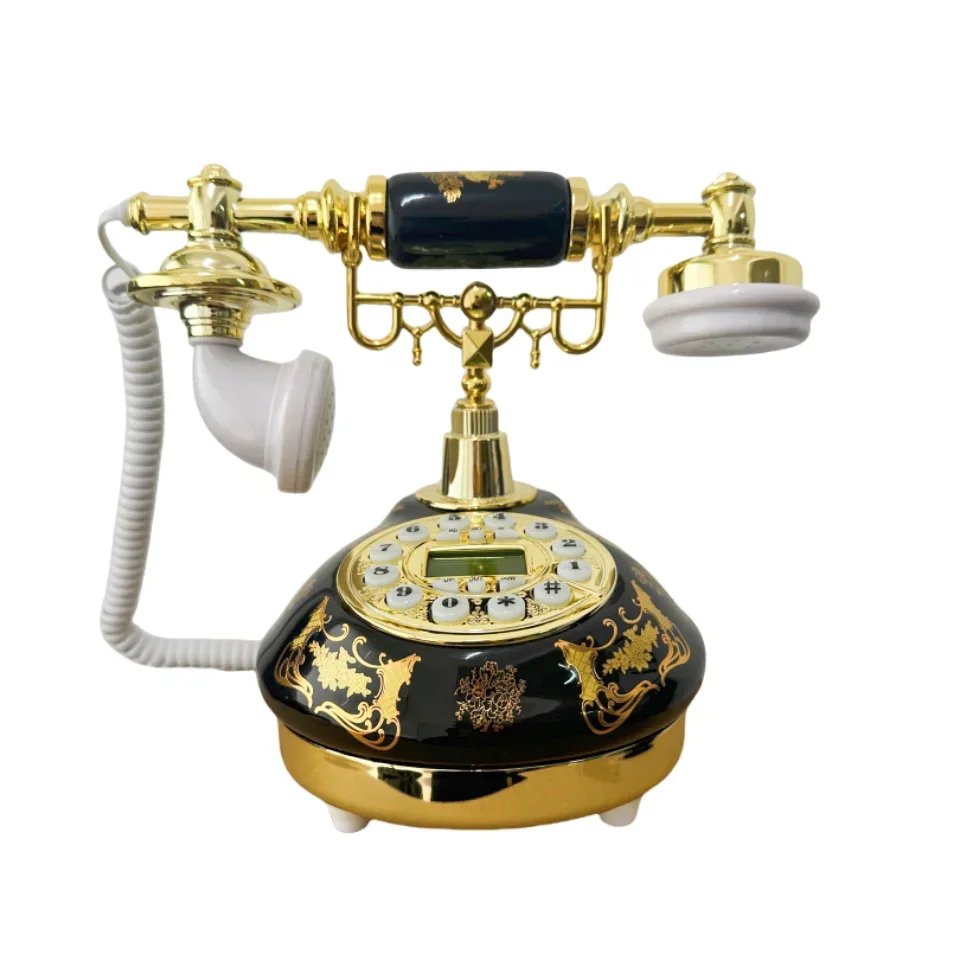 Wired Telephone Home Electroplating Blue Screen Retro Telephone Rural Ceramic Antique Decoration Desktop Crafts