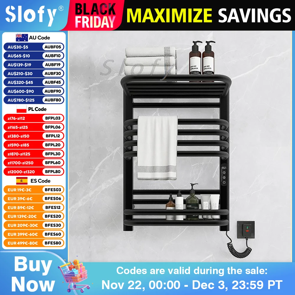 Electric Heated Towel Rack Wall Mounted Towel Warmer Drying Rack with Top Shelf Bathroom Towel Warmer Heater Built-in Timer