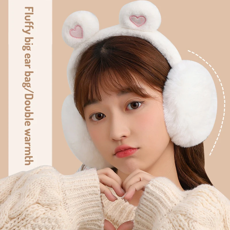 1 buah penutup telinga lembut earmuff beruang kartun penutup telinga musim dingin lipat Earflap penutup telinga kelinci penutup telinga gadis musim dingin tetap hangat