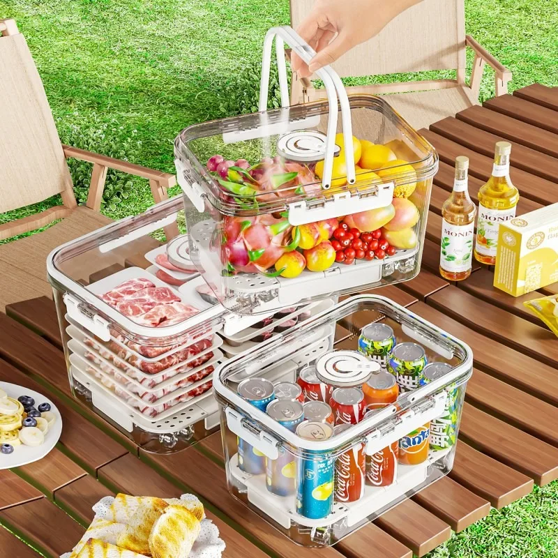 

1pcs Portable Fresh-Keeping Lunch Box Outdoor Picnic Basket Multi-functional Snack Storage for Camping Office Travel