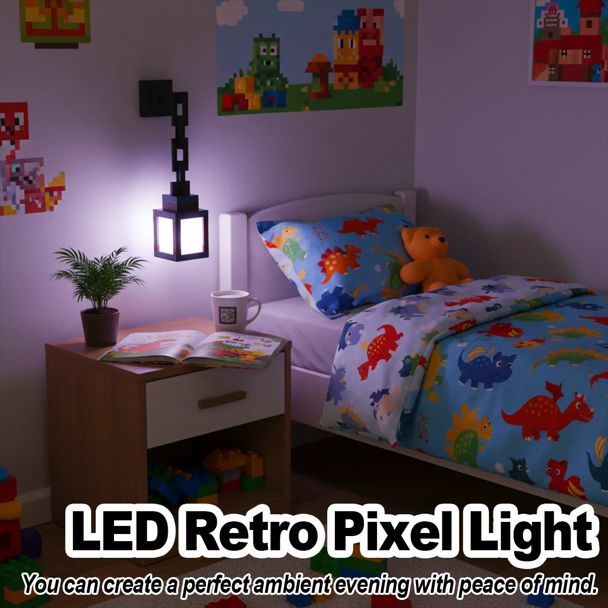 Pixel Design Led Night Light Multicolor Cartoon Style Lantern Gaming Lights For Bedroom Rechargeable Festival Gift Lamp Wall Rgb