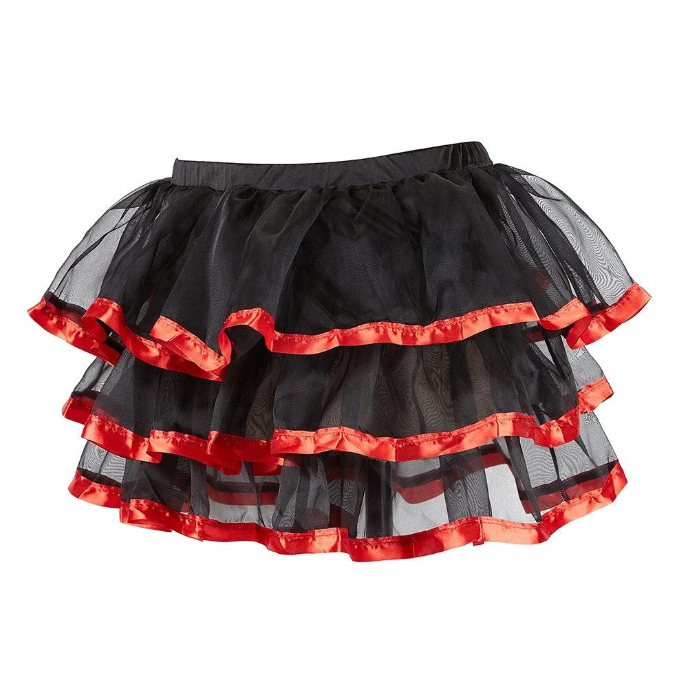 

Red Trim Tulle Skirt Lolita Mini Layered Tutu Skirt Petticoat Gothic Corset Skirt