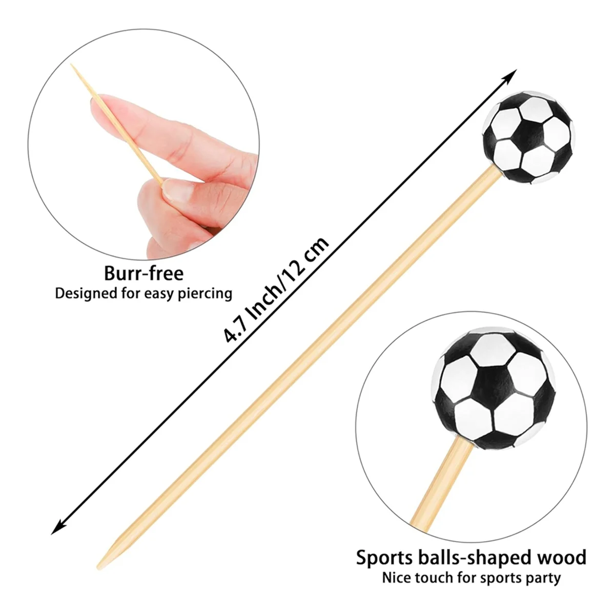 100Pieces Baseball Decorative Bamboo Cocktail Picks Decorative Fruit Toothpicks for Appetizers Bar Drinks Fruit Soccer