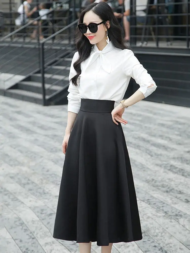 

Size XXS-5XL Women Long Skirts High-waisted Lady Red Midi Skirt A Line Pleated Black Elegant Bottoms 0224-79F