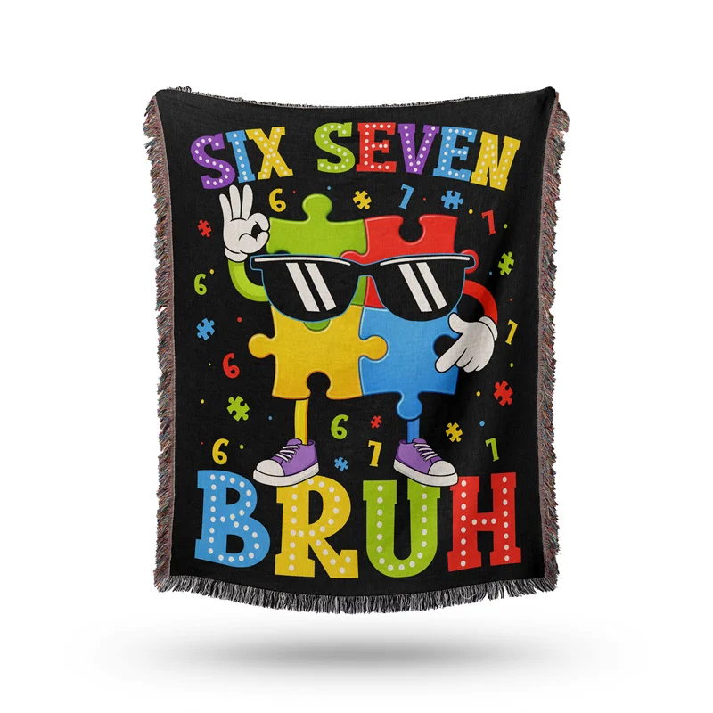 Gaslight Gatekeep Girlboss Six Seven Bruh 67 Autism Puzzle 6 7 Meme Birthday Jacquard Fringed Woven Throw Blanket