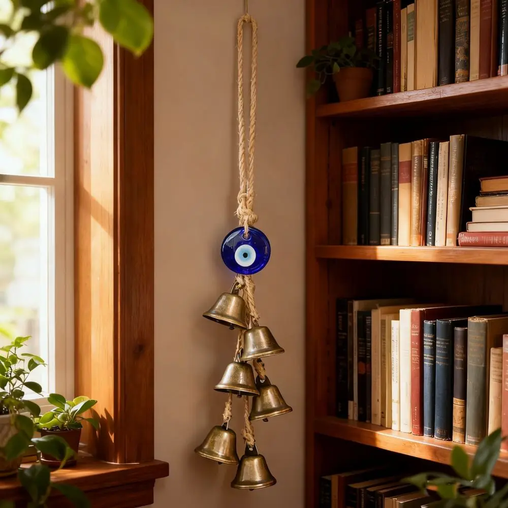 Evil Eye Metal Wind Chime Retro Hemp Rope Hanging Decor Garden Backyard Porch Ornament Artistic Home Decoration Gift