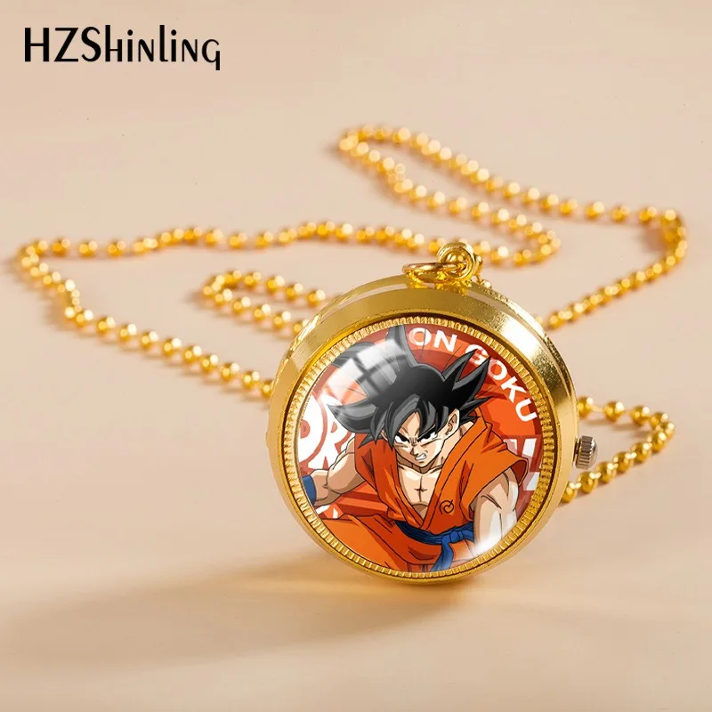 ساعة جيب بقلادة قابلة للدوران من Dragon Ball Son Goku ساعة كوارتز قابلة للطي للرجال والنساء بسلسلة معلقة وإكسسوارات الملابس على مدار الساعة